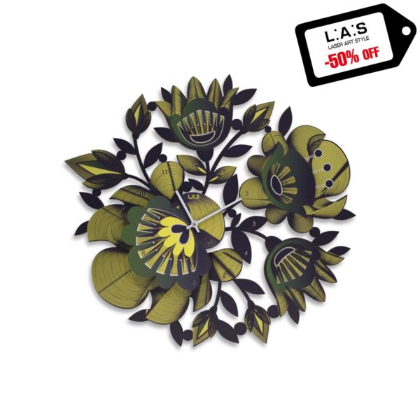 L:A:S - Laser Art Style - OROLOGIO DA PARETE DESIGN FLOREALE SI-537 DECORO VERDE