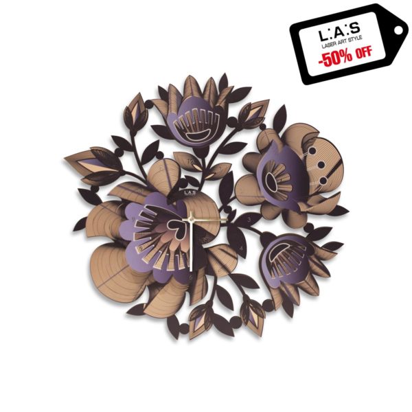 L:A:S - Laser Art Style - OROLOGIO DA PARETE DESIGN FLOREALE – SI-537 DECORO VIOLA